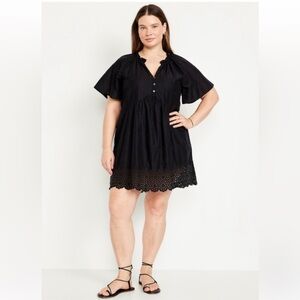 Old Navy NWT Split Neck Black Eyelet Border Embroidered Swing Summer Dress XXL